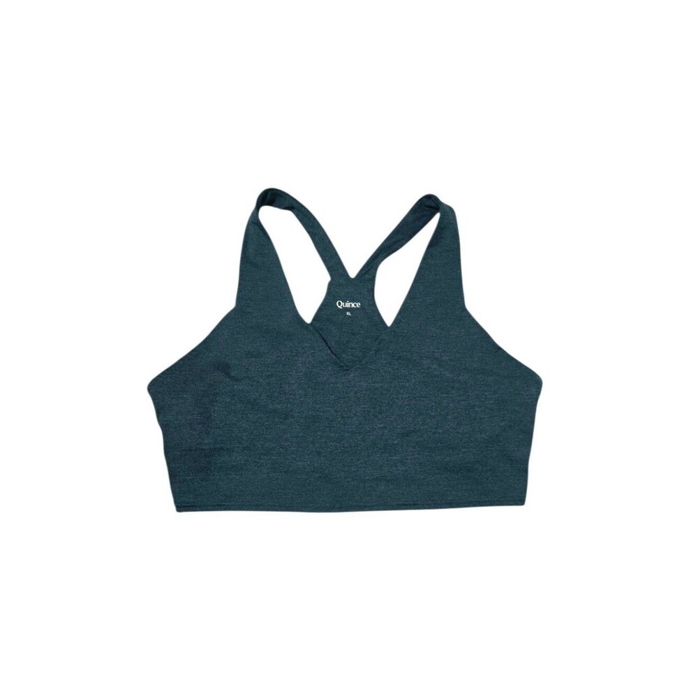 Quince Ultra-Soft V-Neck Cropped Tank Bra Heather Green Size XL EUC